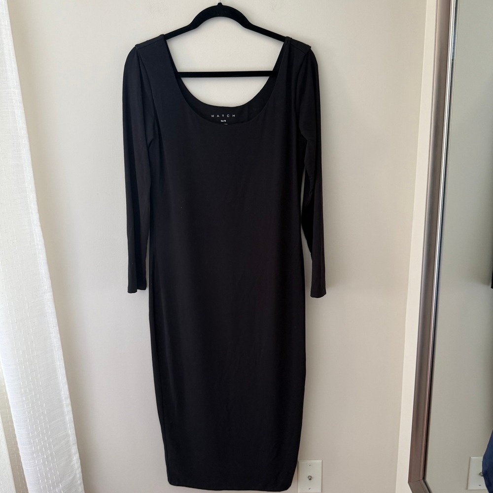 HATCH Black Bamboo Viscose Maternity Midi Dress Long Sleeve Built-in Bra Size M